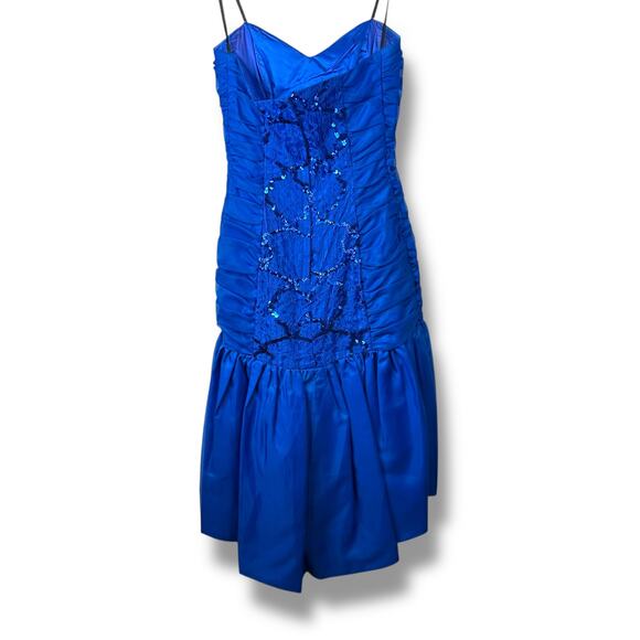 Vintage Roberta California Blue Sequin Lace Bow Bodycon Midi Dress Size 3/4 - Picture 4 of 7